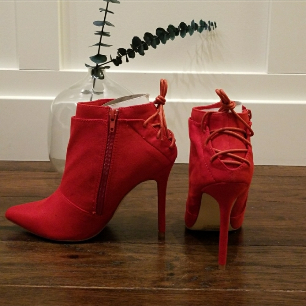 Red Chloee Suede Ankle Bootie High Heel | sz 8